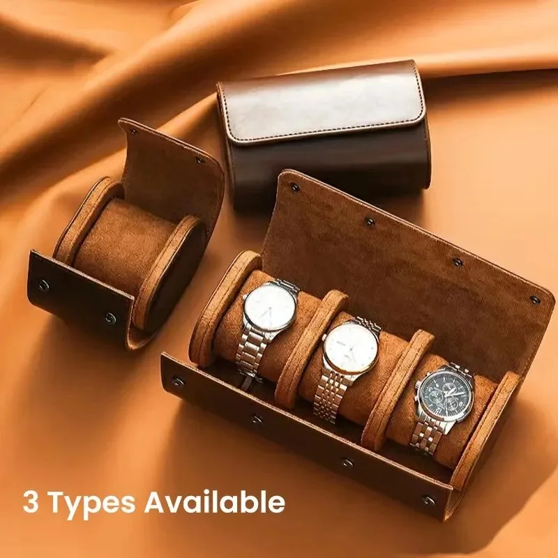 

Hemobllo Watch 3 Slots Watch Case Watch Roll Travel Box PU Watch Storage Organizer Durable Leather Watch Rolls Box (Brown)