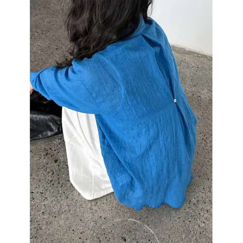 

Женская рубашка с пуговицами, летняя, с отложным воротником, свободного кроя, с карманами, длинными рукавами, тонкая, солнцезащитная