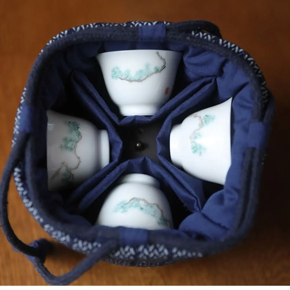 Chinese Style Teapot Cup Cotton Protect Cloth Bags Breakage-proof Denim Travel Teaware Storage Bag Practical Portable