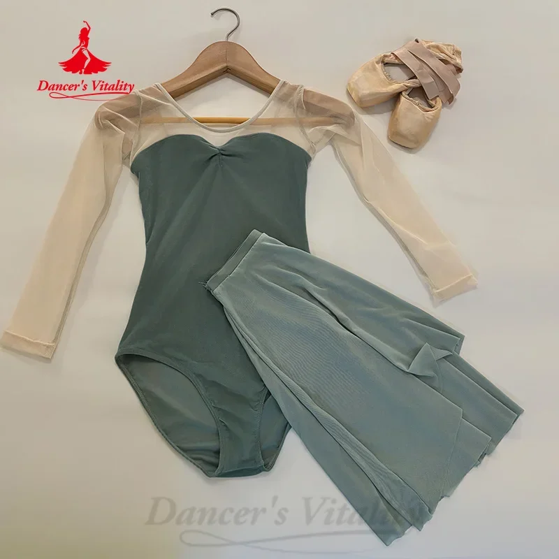 Bale kostümü kadın örgü uzun kollu tulum yetişkin ve çocuk Yoga sanat sınavı Bodysuit kızların dans eğitim kıyafetleri