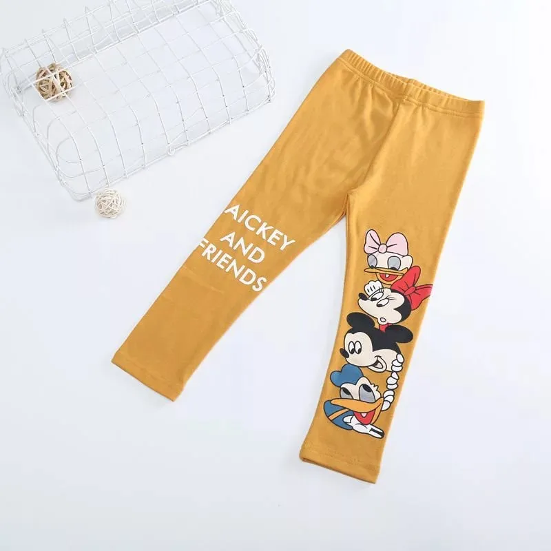 Spring Autumn Girls Leggings Cartoon Print Versatile Pants Outer Wear Kids Solid Color Casual Fashion Tight Trousers 80-130CM