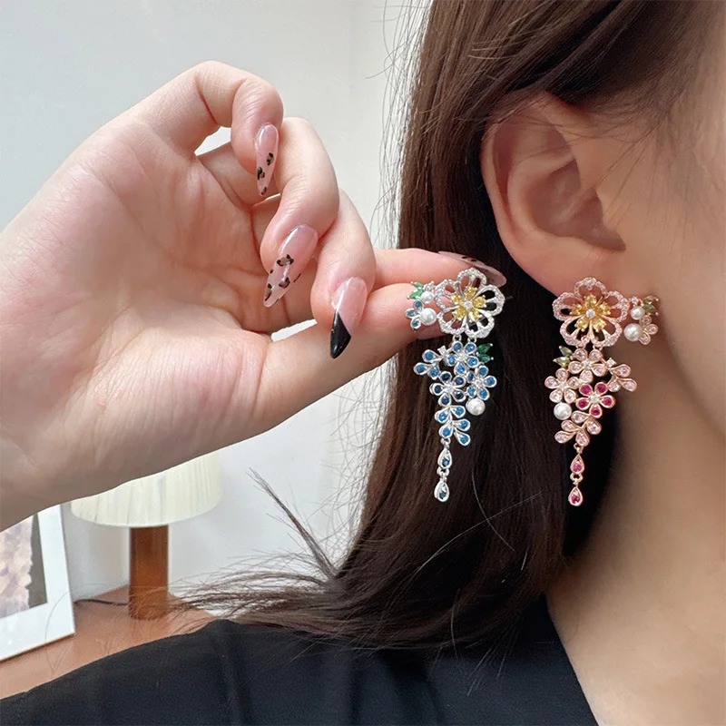 Sparkling Teardrop Tassel Earrings Luxury S925 Silver Posts Hypoallergenic Dangle Earring Bridesmaid Jewelry Accessories