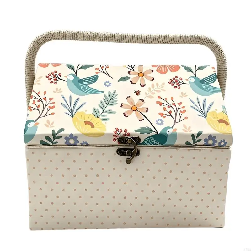 Sewing Storage Box with Carry Handle and Front Closure, Decorative Bird Print Sewing Case for Home Sewing and DIY Crafts 87HA