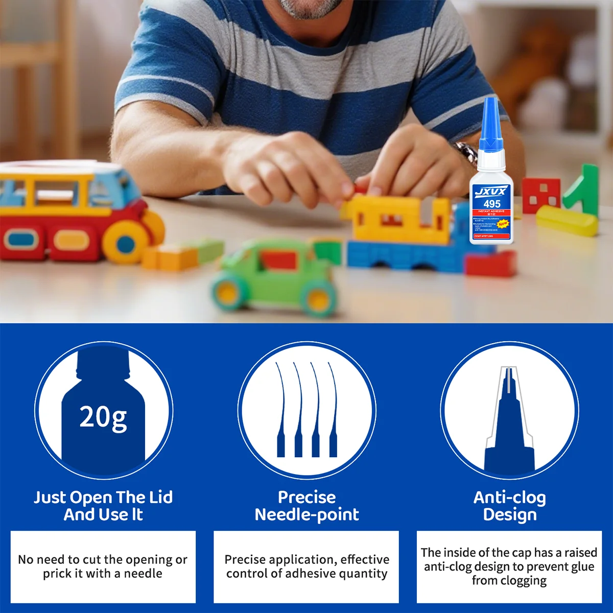 495 غراء فائق القوة غراء سائل متعدد الأغراض 20 جرام أداة غراء سريعة الجفاف ملصق تيار متردد شفاف للمعادن والبلاستيك والخشب والسيراميك والزجاج وإصلاحها بنفسك سهل الاستخدام
