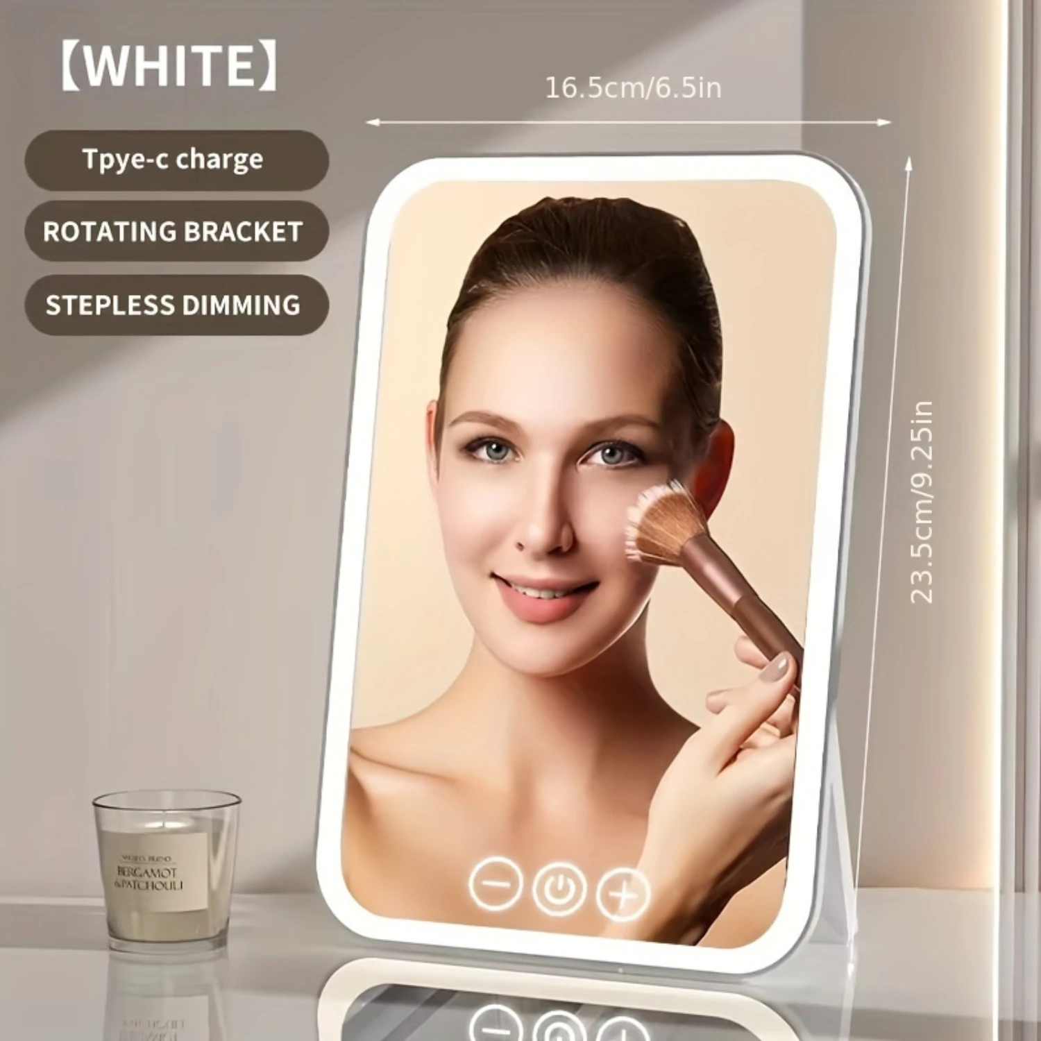 Klappbarer Pu-Make-up-Spiegel mit 3-farbigem dimmbarem Bildschirm und LED-Licht für die Reise-Schönheit, tragbarer Reise-Make-up-Spiegel mit Einstellung