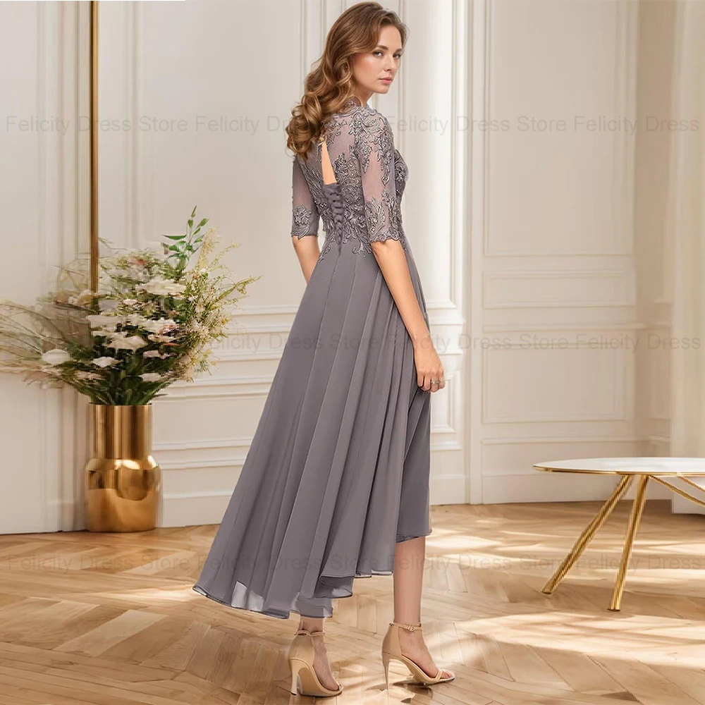 FELICITY Classic Mother of the Bride Dresses A-line O-neck Lace Up Wedding Party Dresses Appliques Vestidos para Mujer Elegantes