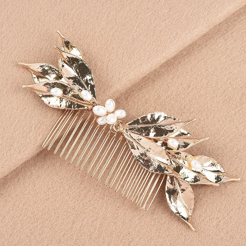 New Women Leaves Pearl Hairpins Metal Barrette Clip Wedding Bridal Hair Comb Jewelry Accessories Hairstyle Design Tools