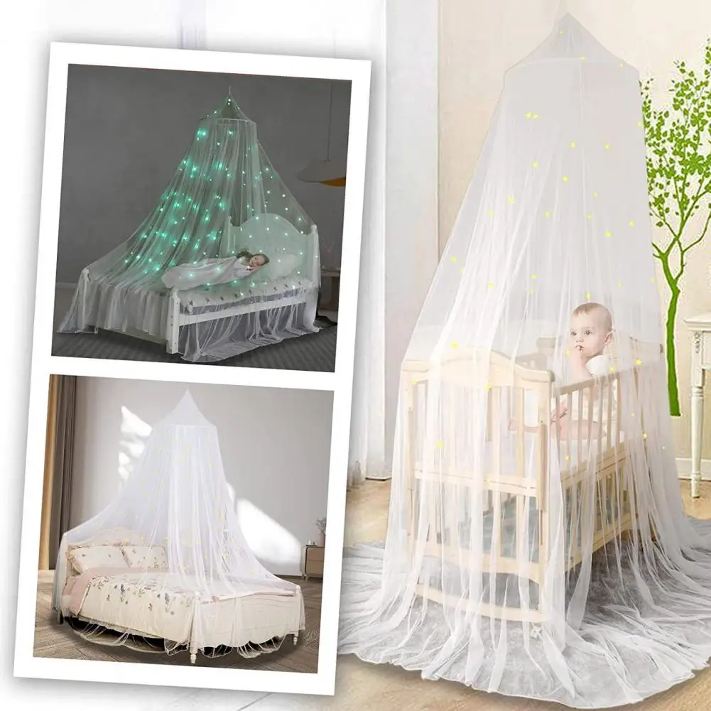 Practical Lightweight Summer Girls Stars Bed Net Canopy Glow-in-the-dark Washable Princess Bed Canopy Bedroom Supplies