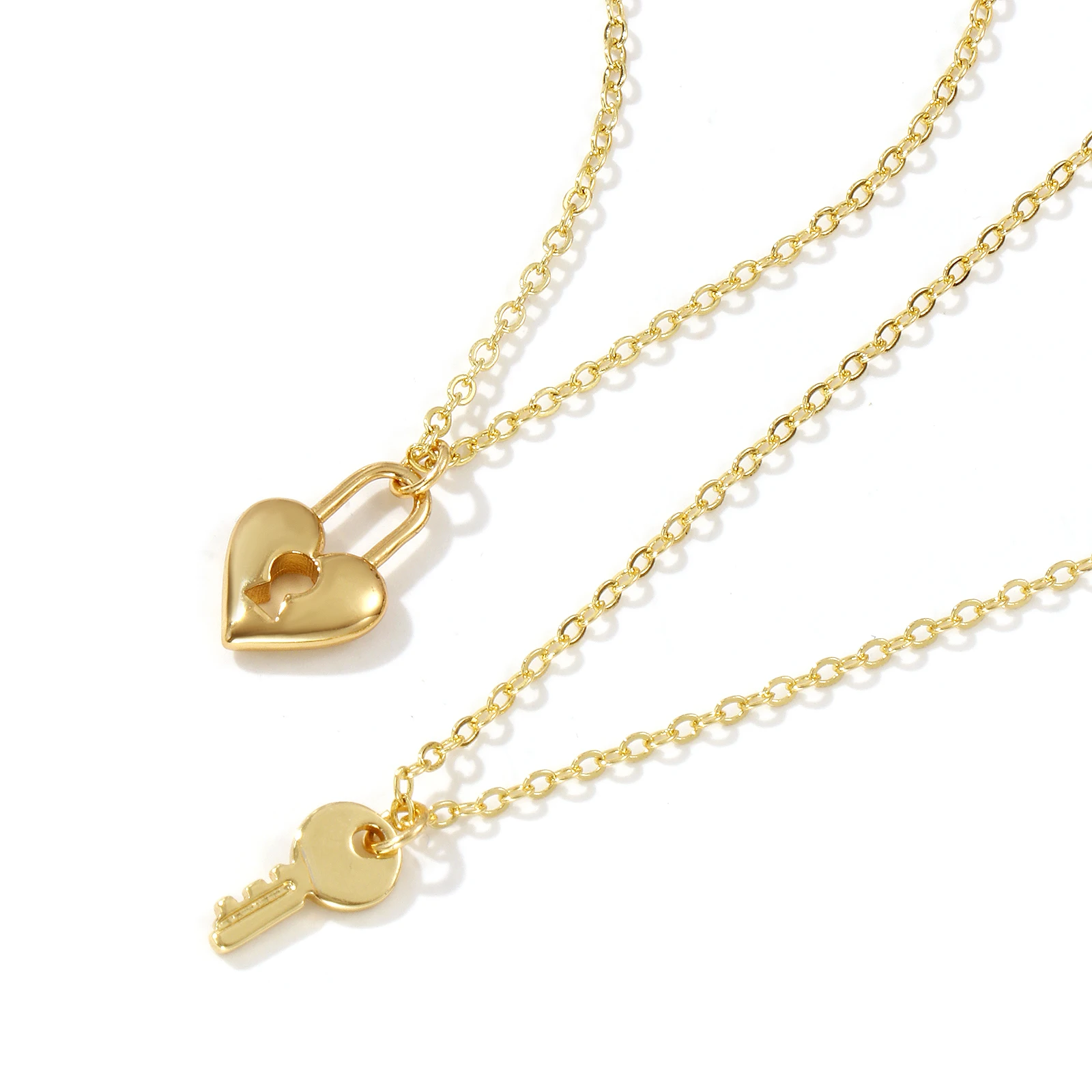1pc Brass Necklace Gold Color Link Cable Chain Valentine's Day Lovers Lock Key Pendant Charm Necklace For Women Party Jewelry