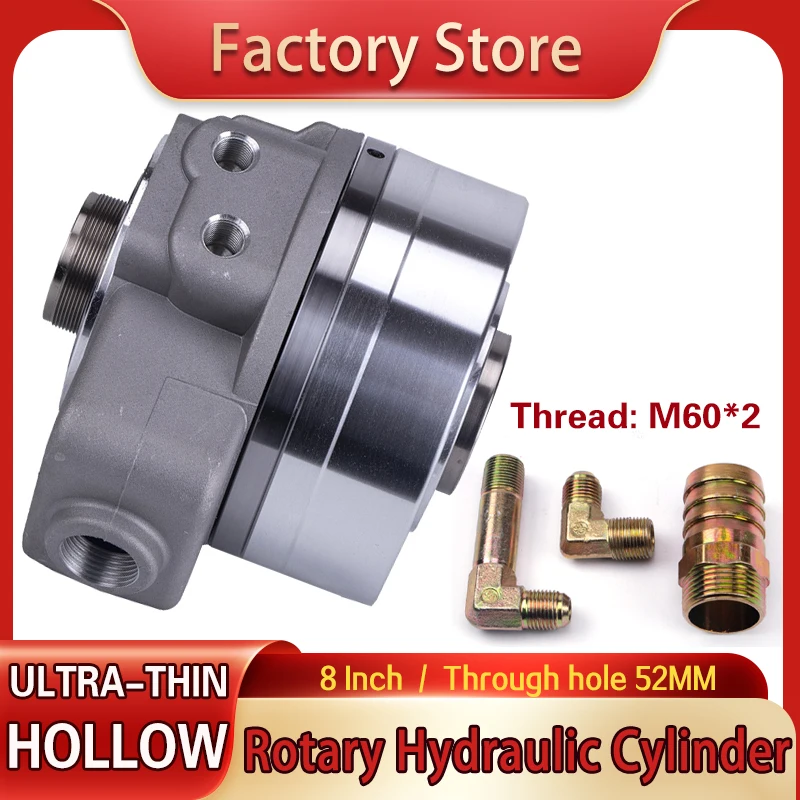 

8 inch Ultra-thin Hollow Hydraulic Chuck Rotary Cylinder 3 jaw Chuck Cylinder Oil Pump TK852 Through Hole 52mm Thread M60*2