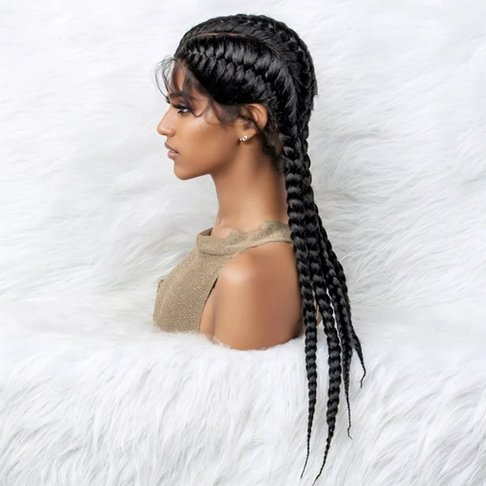 Braided Wigs with Baby Hair Synthetic Lace Front Wigs 26 Inches Natural Black Box Braided Lace Wigs For Black Women