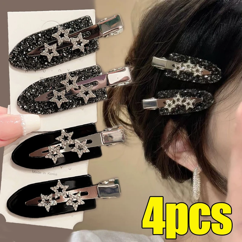 

Flash Seamless Hair Clip Diamond Star Barrettes Retro Fashion Black Gray Hairpin for Women Girls Korean Style Hair Accessories