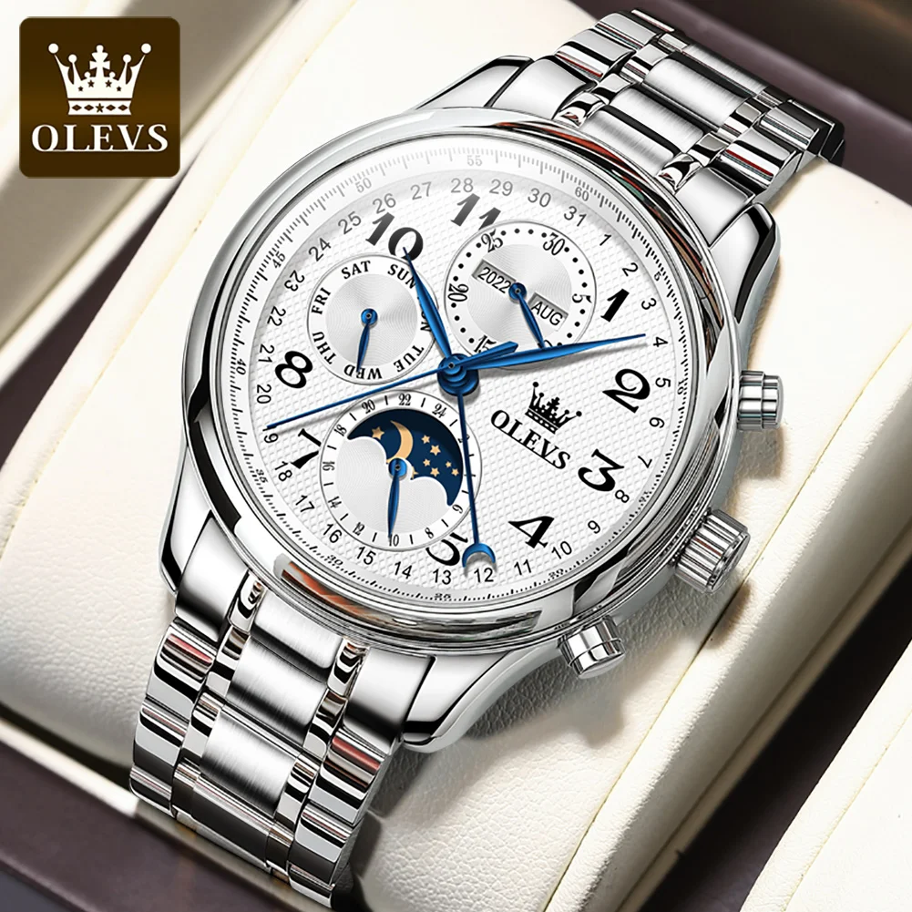 OLEVS Original Men\'s Watches Waterproof Business Multifunctional Luminous Automatic Mechanical Watch for Man Date Year Moon