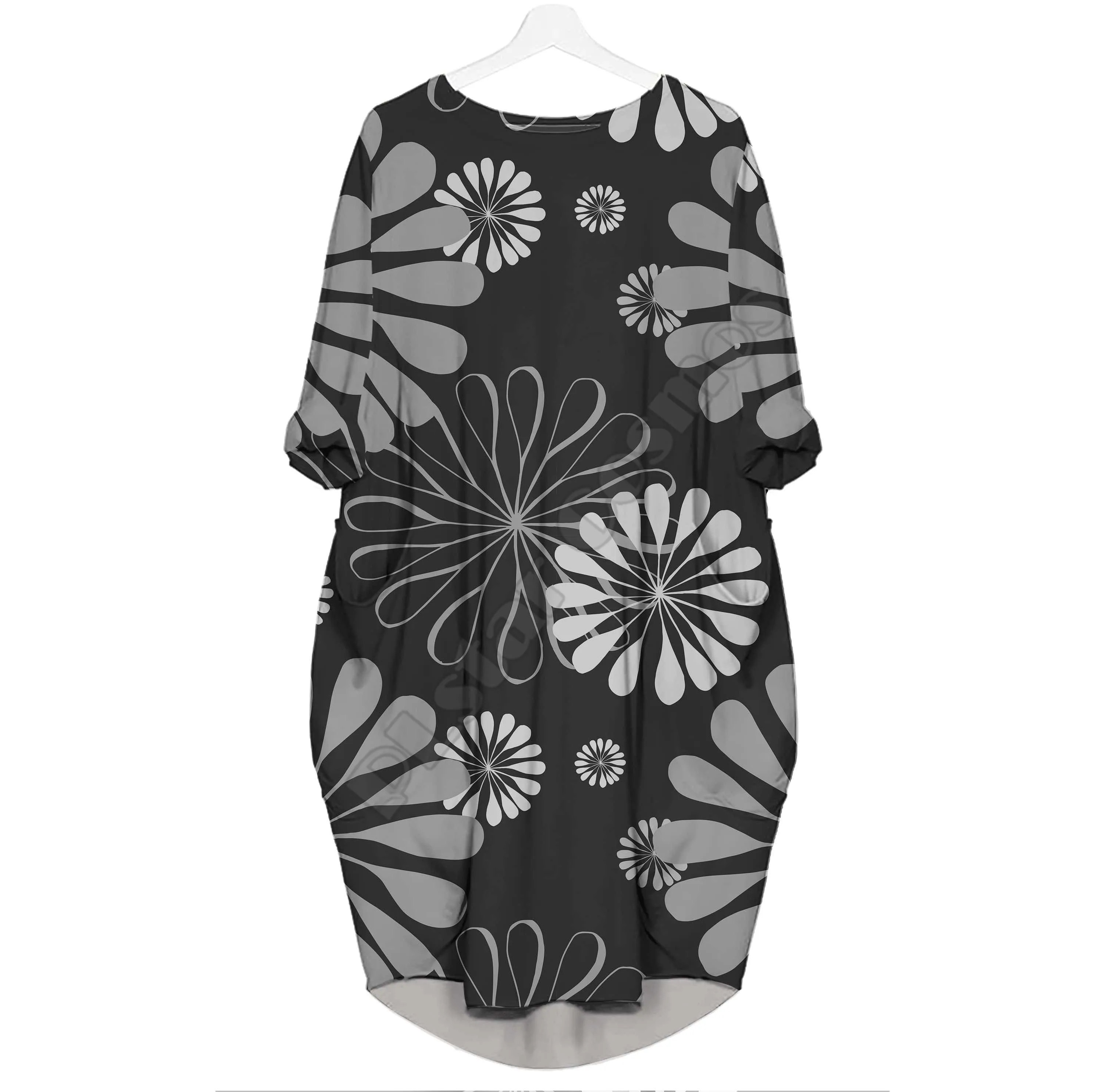 Ethnic Ornaments 3D Printed  Batwing Pocket Dress Women's Pullover Oversized Female Dresses