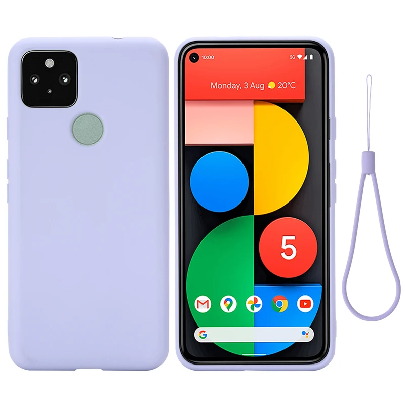 For Google Pixel 5 Case Soft Premium Silicone Cover for Pixel 4A 4G/5G  with Flocking inside with Strap for Pixel 5A 5G чехол