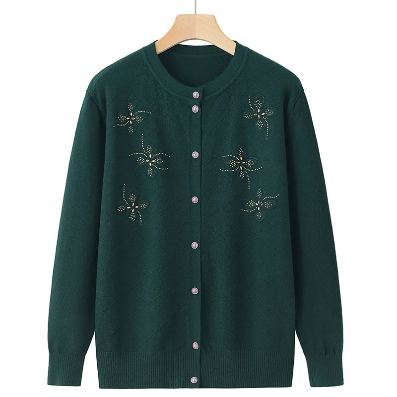 Весенне-осенний вязаный свитер для мам среднего возраста, женский кардиган, пальто, топ с длинными рукавами, винтажный свободный трикотаж для бабушки