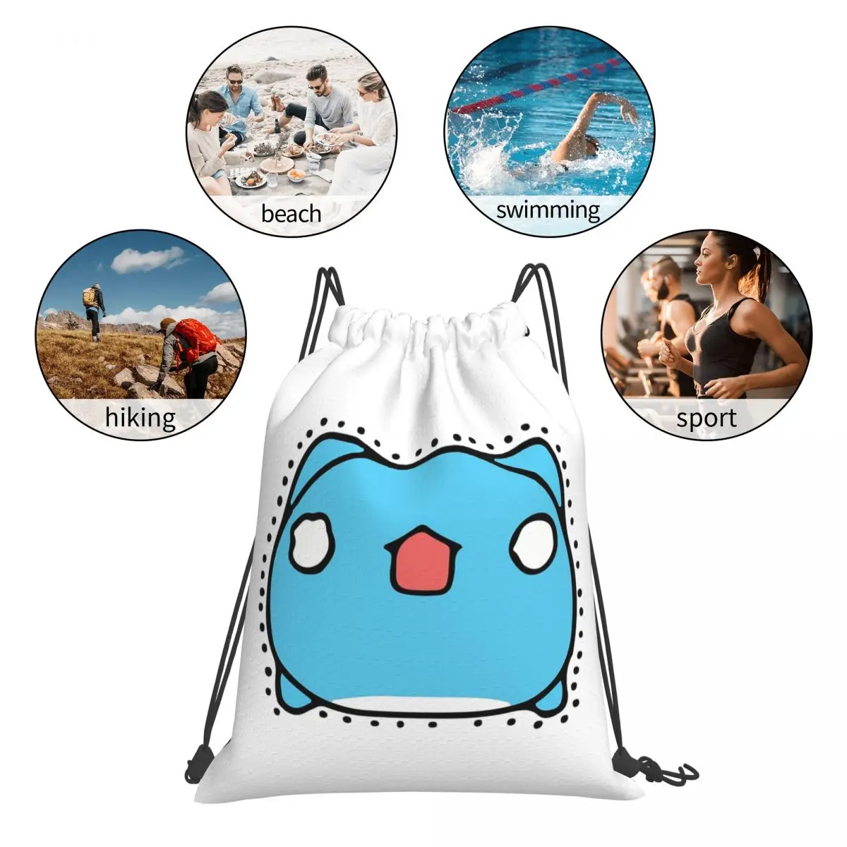 コミックキャットバグキャットバグキャットバックパックファッションポータブル巾着バッグスポーツバッグブックバッグ男性女性学生用