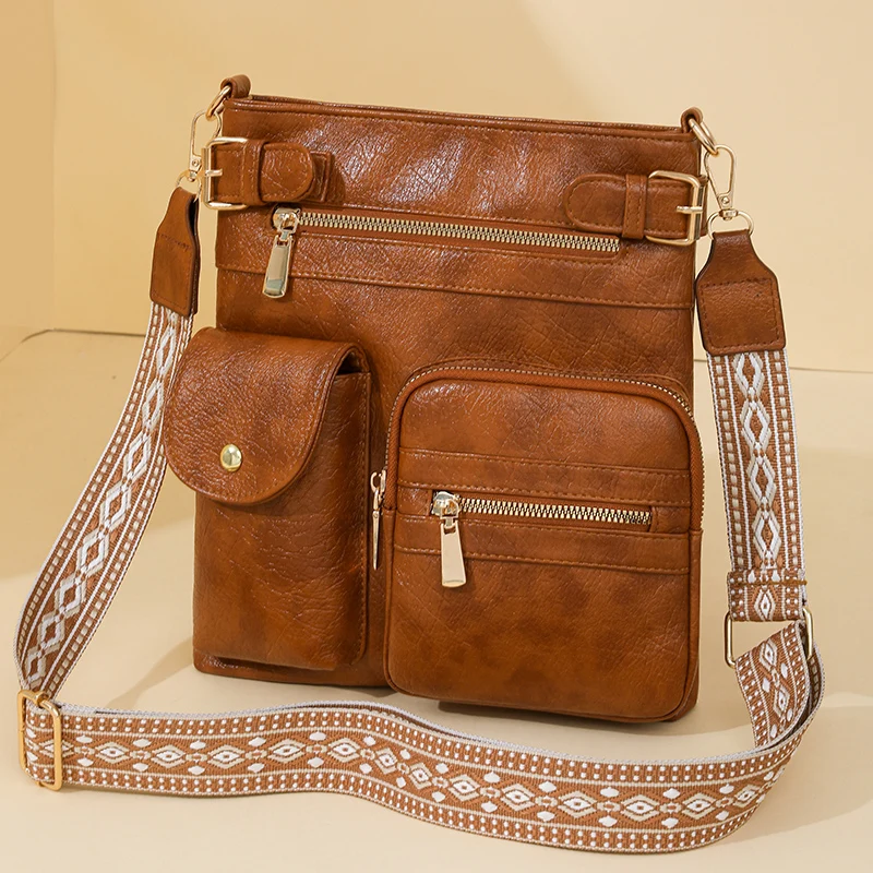 

Мягкая кожаная сумка через плечо в стиле ретро, женская модная многоэтажная мотоциклетная сумка на одно плечо, женская дорожная сумка среднего возраста, сумка для мамы