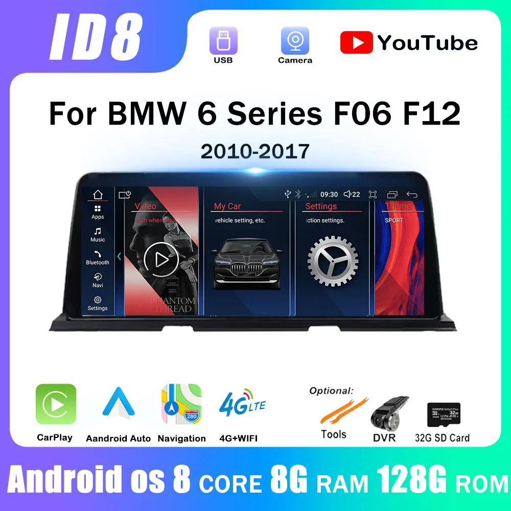 

12,3 "ID8 UI Android для BMW 6 серии F06 F12 2010- 2017 Carplay Авто Радио Навигация беспроводной Bluetooth динамик Мультимедиа GPS