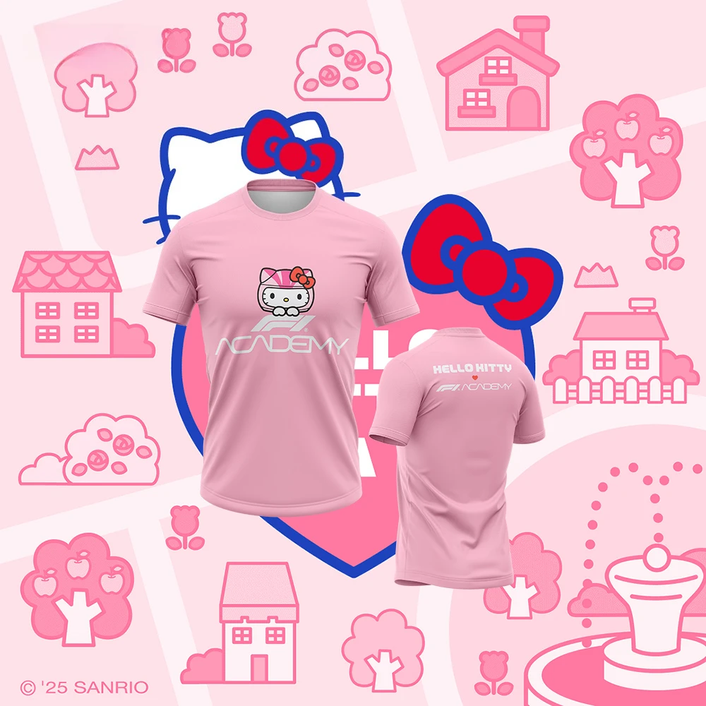 2026 Sanrio Hello Kitty Collaboration Racing Suit T-shirt Retro Sports Passion Fun Casual Print Suitable for Both Men and Women