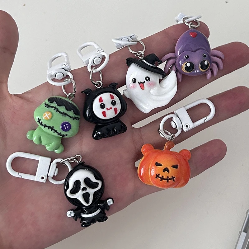 Funny Halloween Key Chain Spider Pumpkin Ghost Phone Pendant Headphone Case Charm Bag Decor Car Key Ring