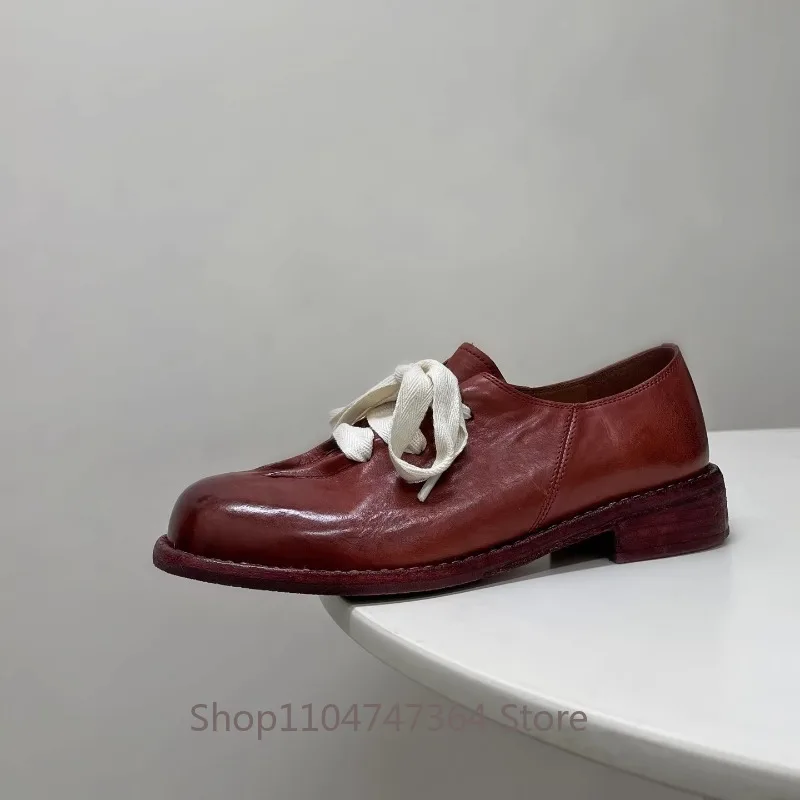 

Элитные модные повседневные туфли дерби из натуральной кожи, женские оксфорды на шнуровке, весенне-осенние туфли на среднем каблуке, женская кожаная обувь