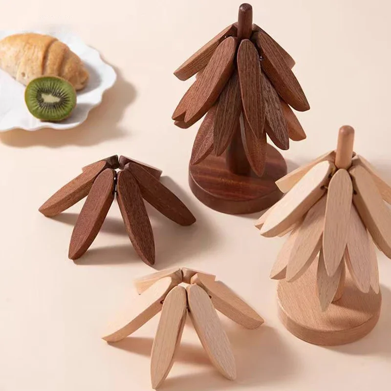 

Tree Design Stand Wooden Trivets Decorative Anti Scald Heat Resistant Table Mat Coaster Wood Placemats Pot Red placemats Trivet