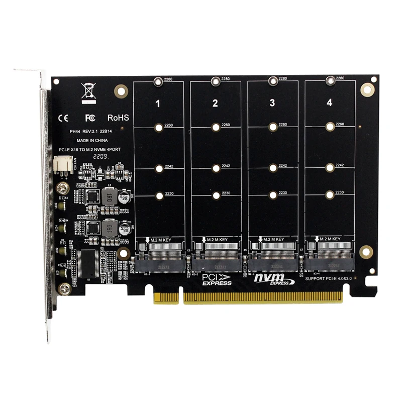 NEW NVME Expansion Card Adapter 4x 64Gbps M.2 NVME SSD M Key PCI-E Split Card Riser PCI Express 4.0 X16 to 4 Port NVME Raid Card