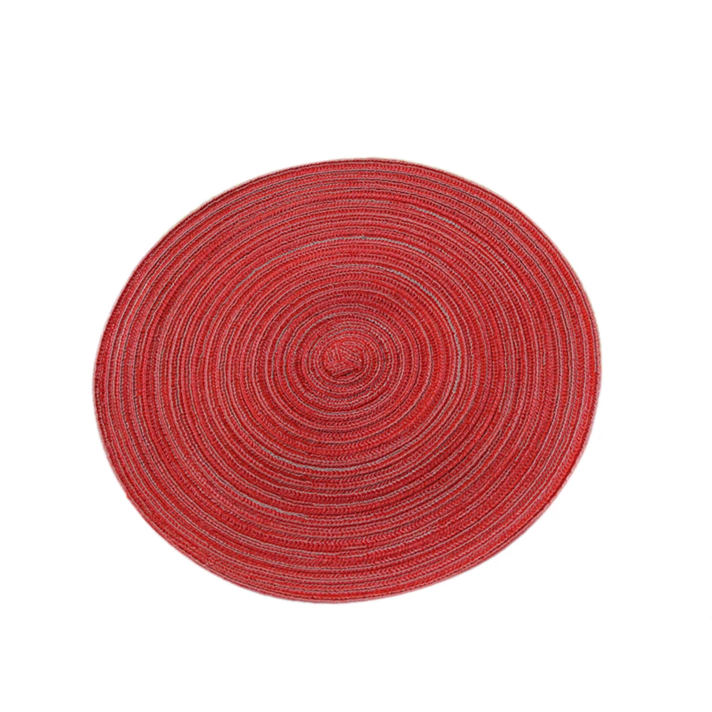 

Round Cotton Linen Woven Placemat Red L Size Kitchen Dining Table Mat Heat Resistant Coaster Home Decor Table Pad