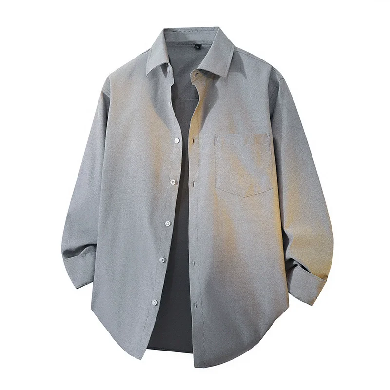 

Осенняя рубашка с длинными рукавами, мужские повседневные рубашки в стиле ретро, однотонная черная рубашка с лацканами, мужские свободные топы, рубашка XXXL