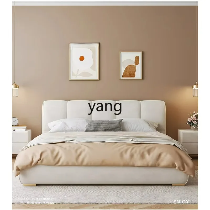 LTT Modern Simple Technology Fleece Light Luxury Nordic Master Bedroom Double Floor Puff Bread Bed Fabric Bed