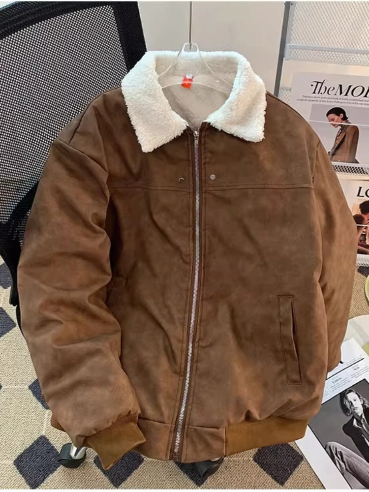 Винтажные стеганые парки на флисовой подкладке, мужское зимнее замшевое хлопковое пальто, куртка большого размера, повседневное спортивное теплое пальто, верхняя одежда в стиле ретро