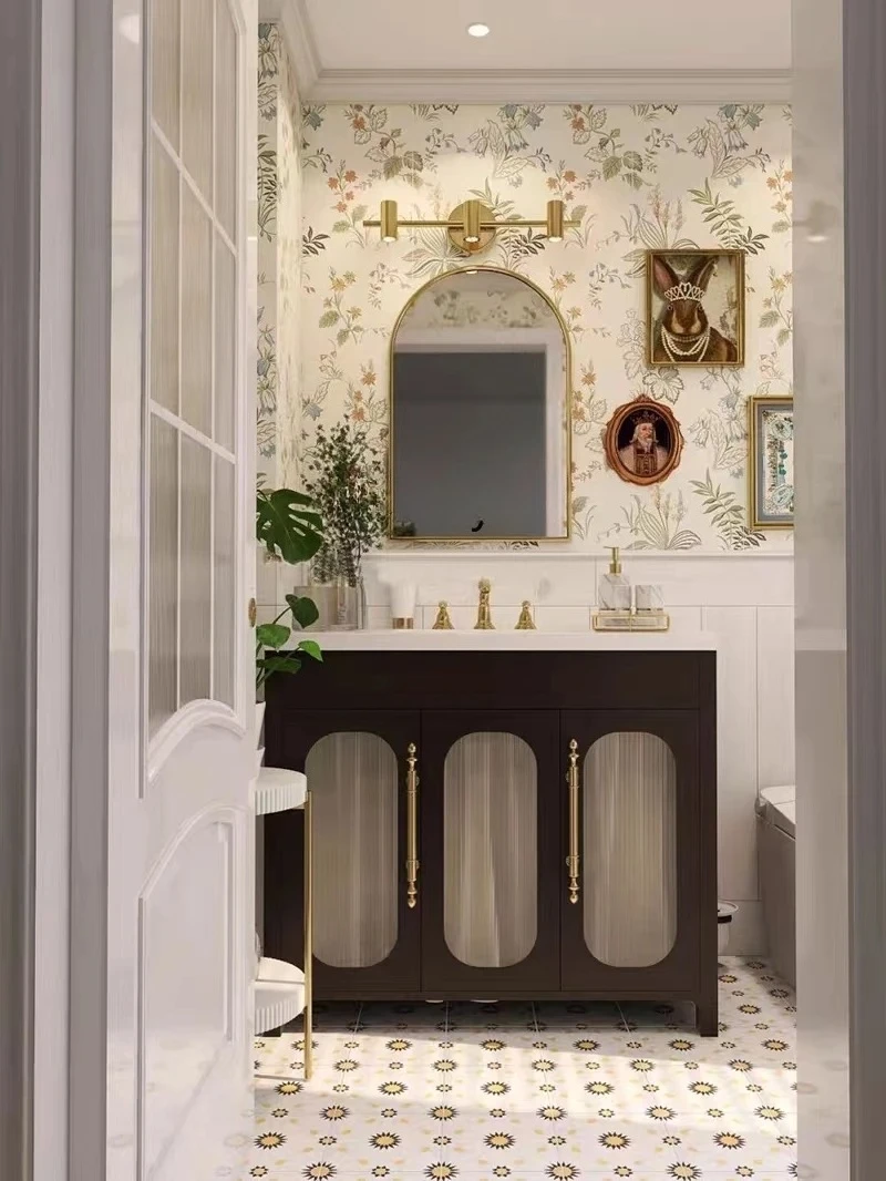 TTBathroom Cabinet Combination American Light Luxury Solid Wood Bathroom Cabinet Washstand Hand Washing Washbasin Cabinet