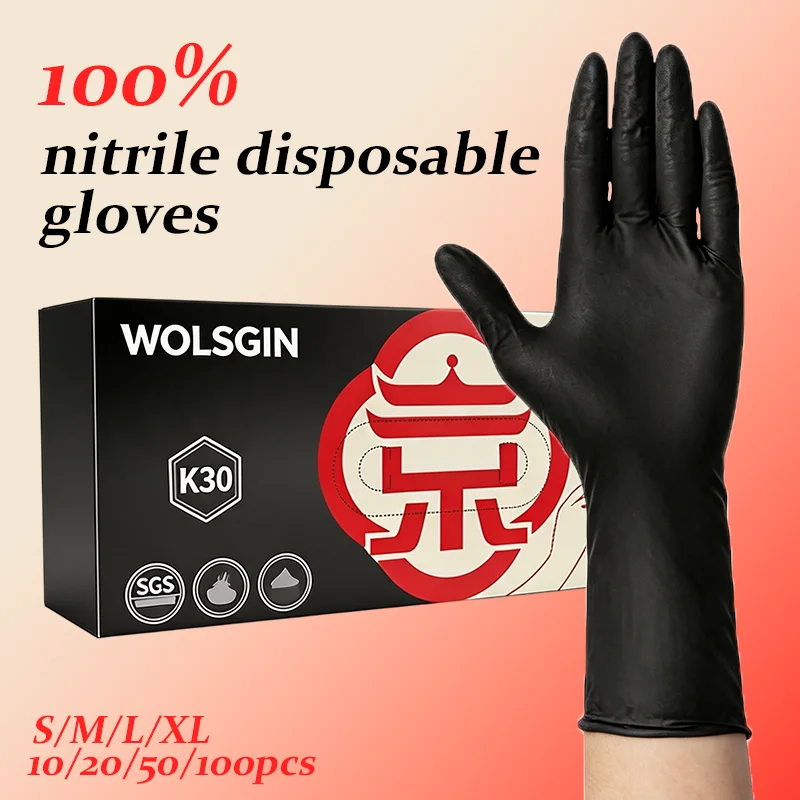 10/20/50/100 disposable black nitrile gloves, 11.4-inch extended and durable, for everyday cleaning and food handling