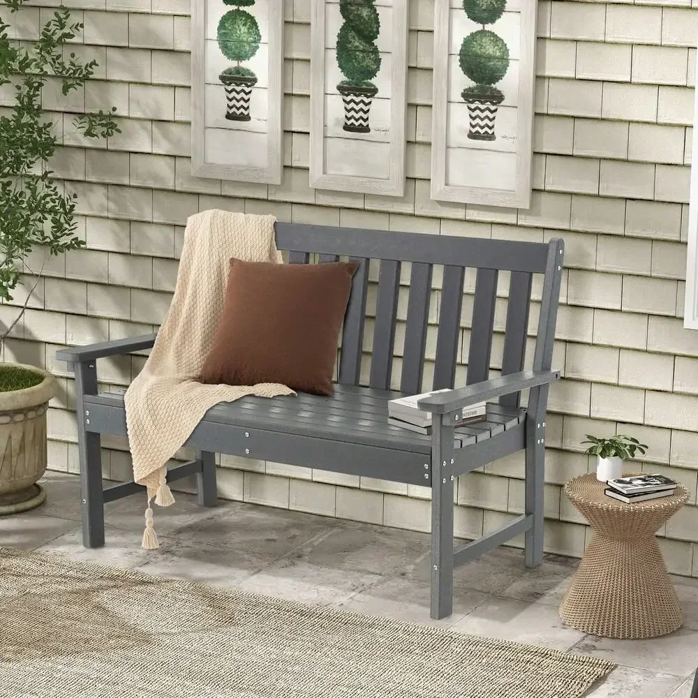 Outdoor 2-Person Bench All-Weather Patio Loveseat Chair for Backyard Grey