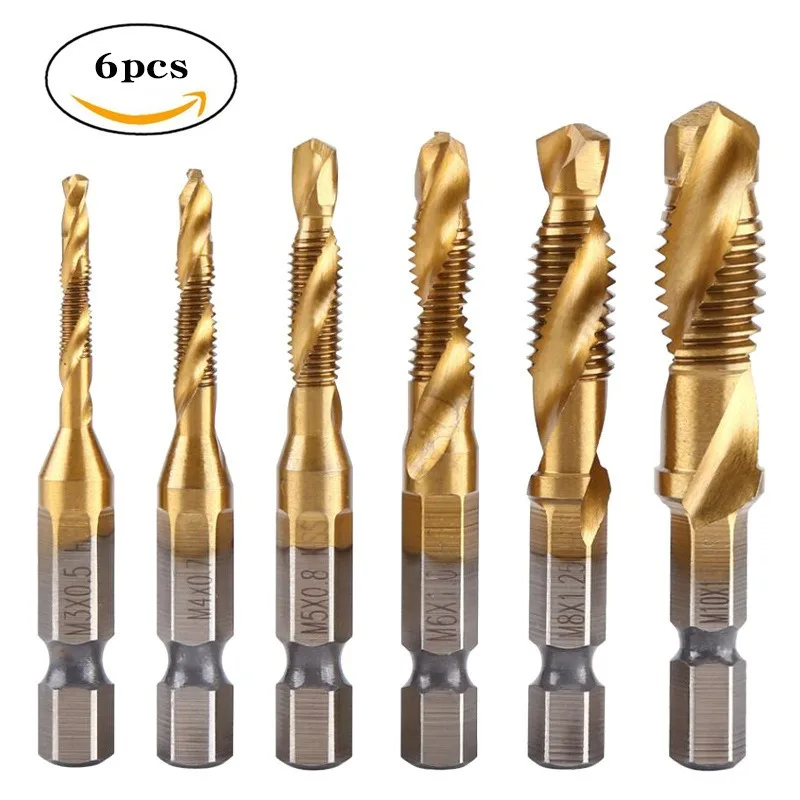 Multi functional High-speed Steel 4341 Titanium Plated Composite Tap Drill and Tap Integrated Machine Tap Open Chamfer Tool Set