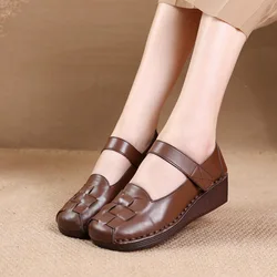 Top Quality Flat Wedges Sandals 2024 Designer Braid Closed Toe Hollow Gladiator Shoes Guenine Leather Womens Roman Sandals