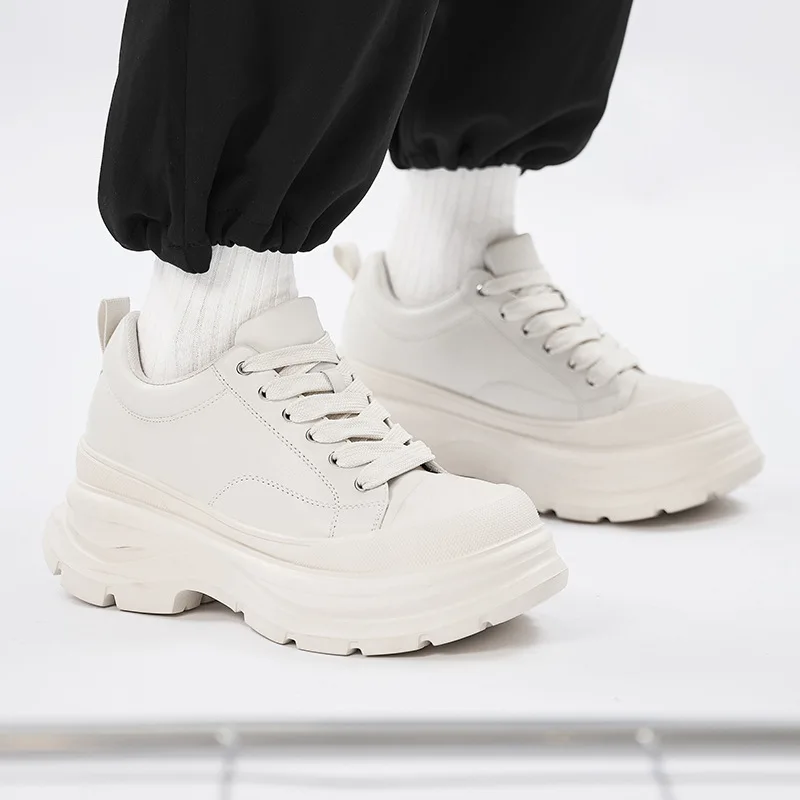 New Genuine leather Thick Bottom Heightening Men's Shoes 6 8cm Invisible Inner Heightening Dad Shoes Trendy Casual Sports Shoes