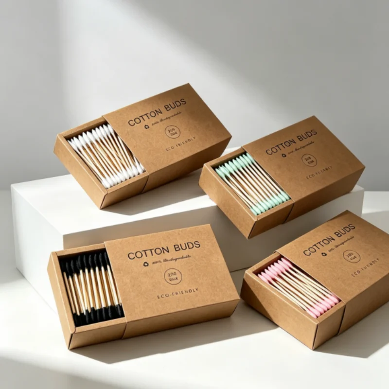200 Stück Bambus-Wattestäbchen mit Doppelkopf, Bunte Öko-Freundliche Biologisch Abbaubare Holzstäbchen für Ohrenreinigung und Make-up – Detail 4