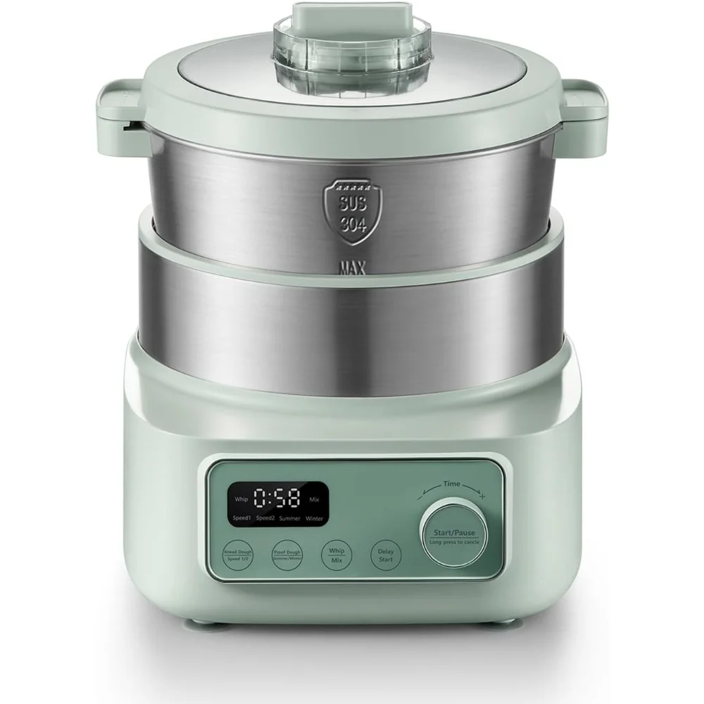 HAOYUNMA Microcomputer Timing, 4.5Qt 304 Stainless Steel Bowl, Dough Mixer with Stuffing Blade, Greenh Mixer with Stuffing Blade