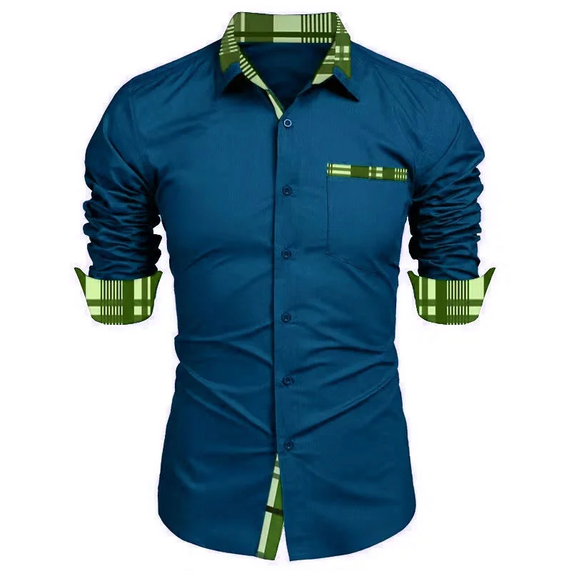 Camisa de vestido manga comprida com botões e bolsos, top de alta qualidade, casual, 9 cores, tamanhos grandes, XS-6XL, 2024