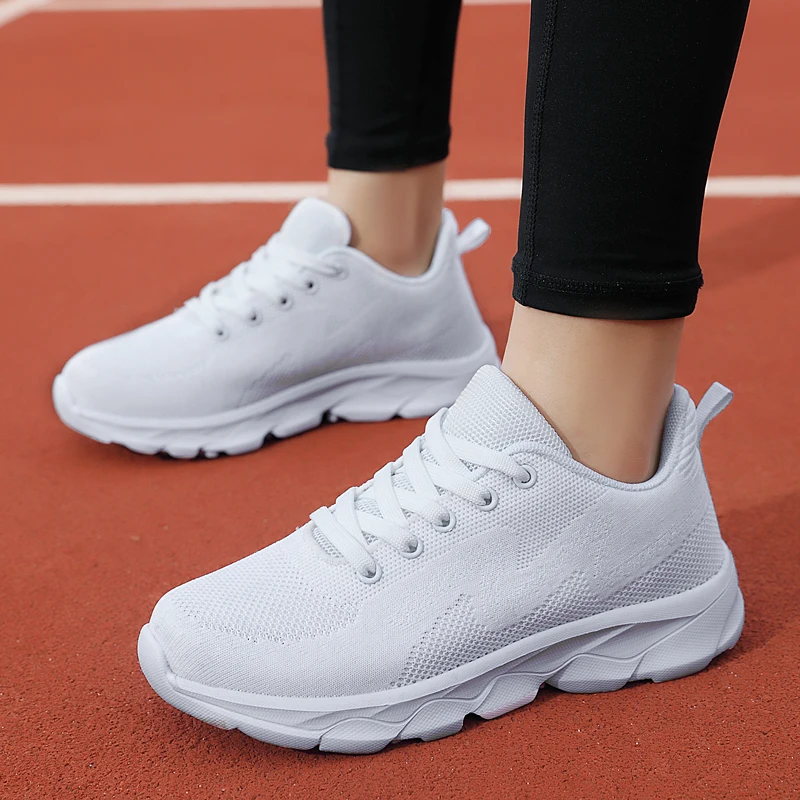 Women's Shoes Sports Leisure New Mesh Fabric All Season Flat Bottomed Lightweight Running Shoes Lace Up Anti Slip Walking Shoes