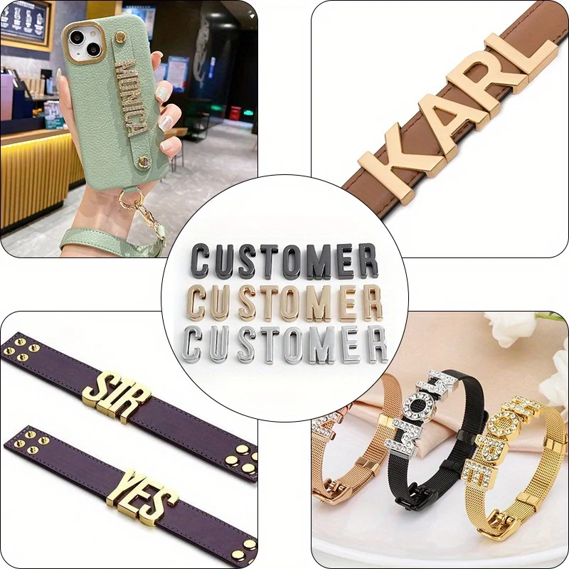 1Set/2PCS Metal A-Z Letter Belt Bracelet Accessories Dog Collar Strap Letter Buckle Slide Rail DIY Hardware Making Supplies