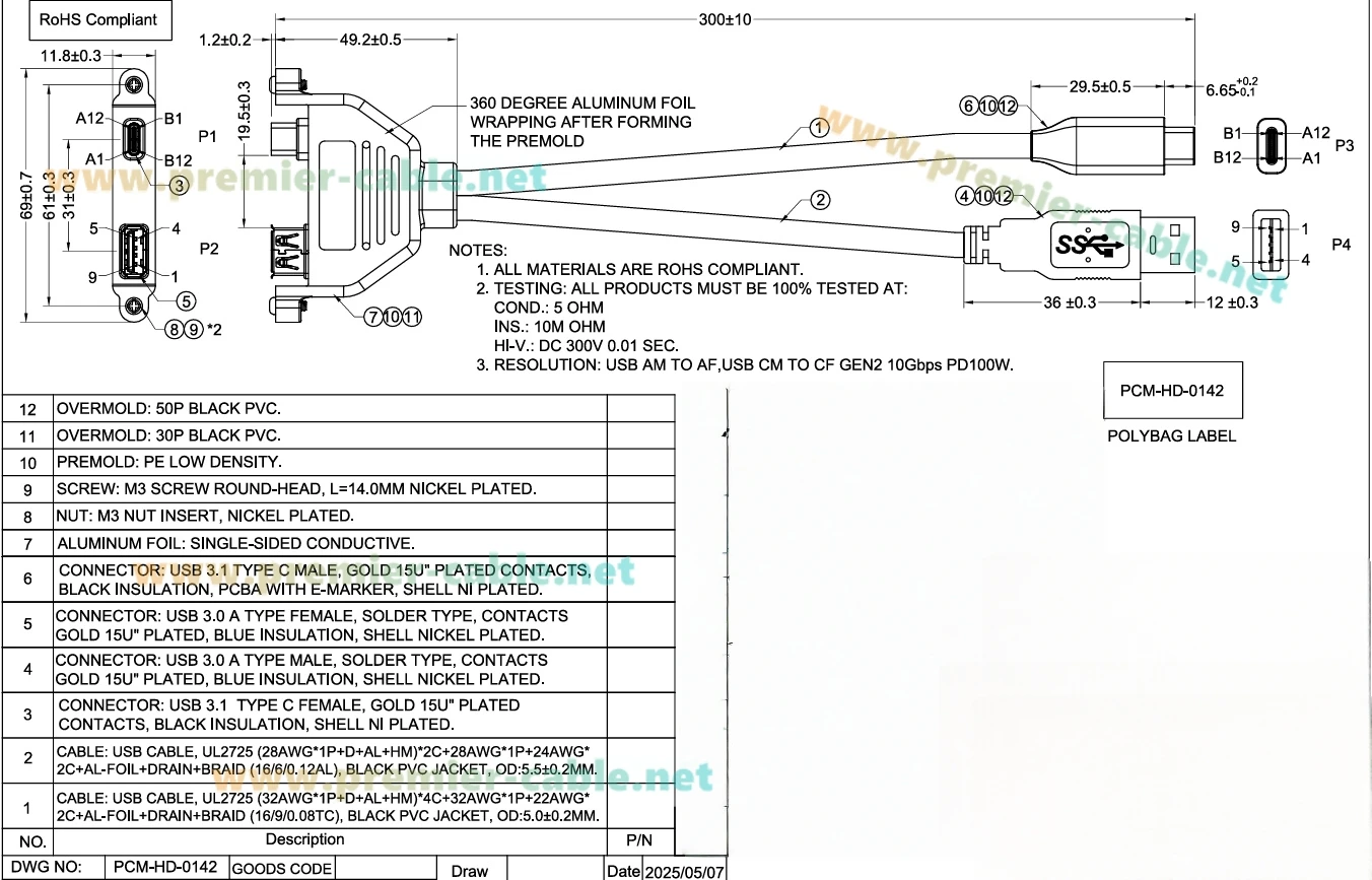 Dual-Port USB 3.0 und USB Typ C 3.1 Verlängerungskabel (männlich auf weiblich) 10Gbps Kombi-Schraubanschluss für bündige Montage, Lade- und Datenkabel – Detail 1
