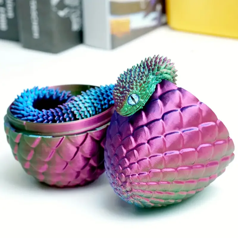 1pc 3D Printed Serpent-Egg Animal Figurine with Random Eyes, Jointed Articulating Home Desk Decor, Flexible Plastic Collectible