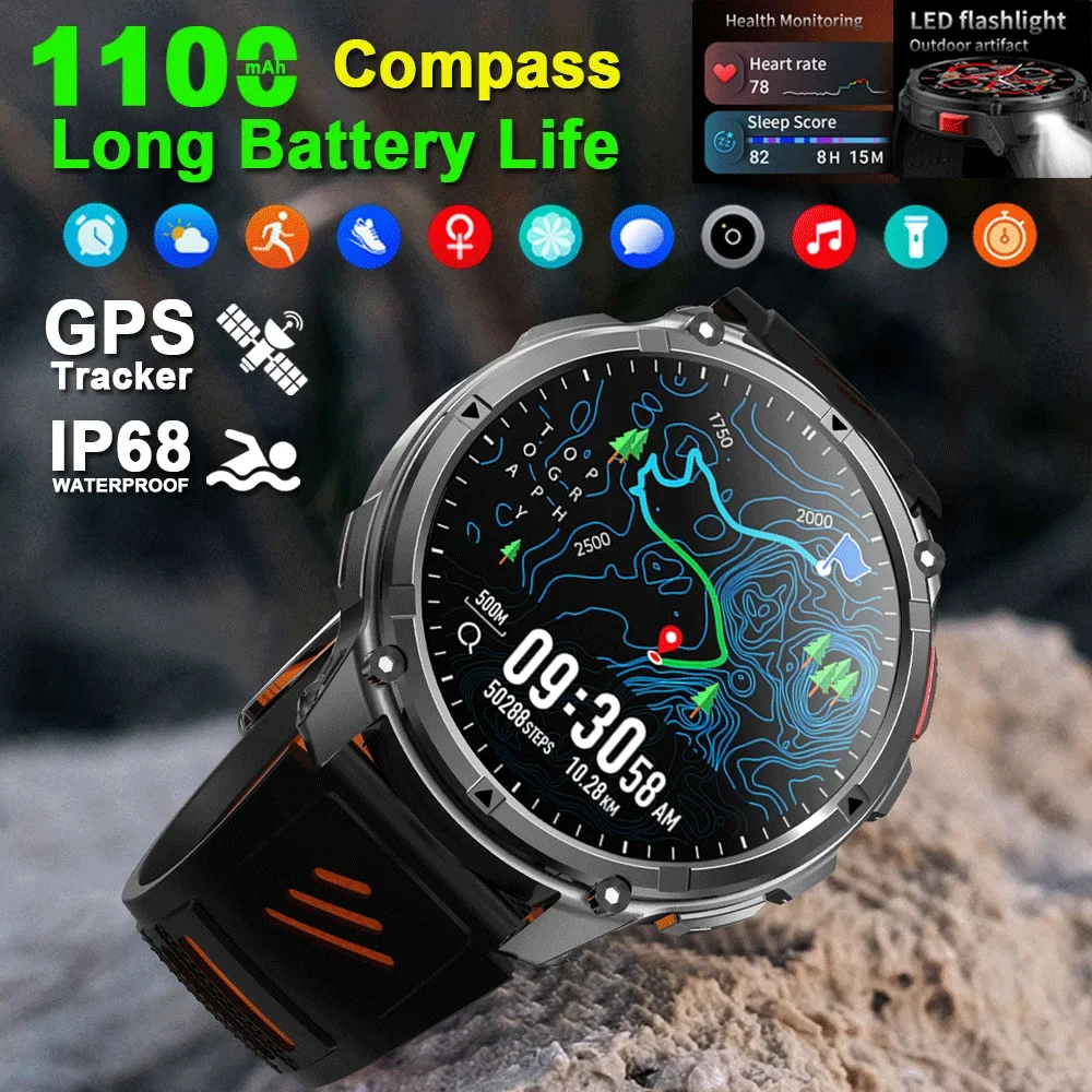 

New T-Rex 3 pro Men's Smart Watch 1100mAh Battery GPS 5ATM Waterproof Sports Tracker Outdoor Compass Military Grade Smartwatch