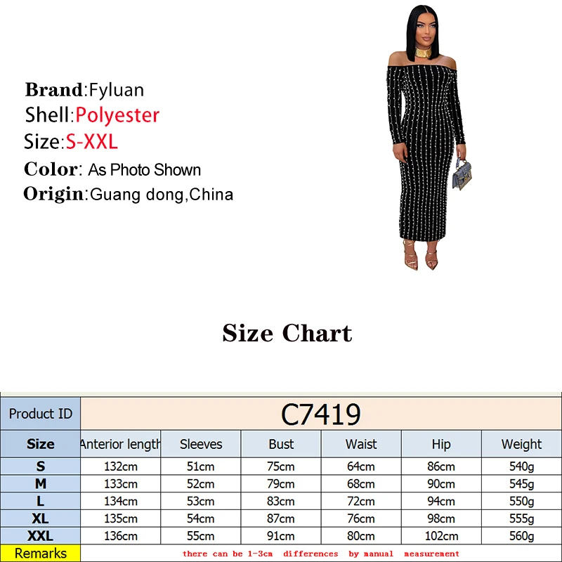 Europa Und Amerika Frauen Langes Kleid Elegante Langarm Set Diamanten, Figurbetontes Kleid Sexy Weg Von Der Schulter Einfarbig Prom Kleider