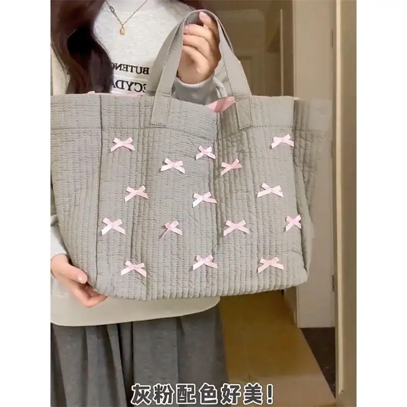 Commuter Large-capacity Shoulder Bags 2024 New Bow Tote Bag Fashion Portable Korean Fashion Canvas Bag