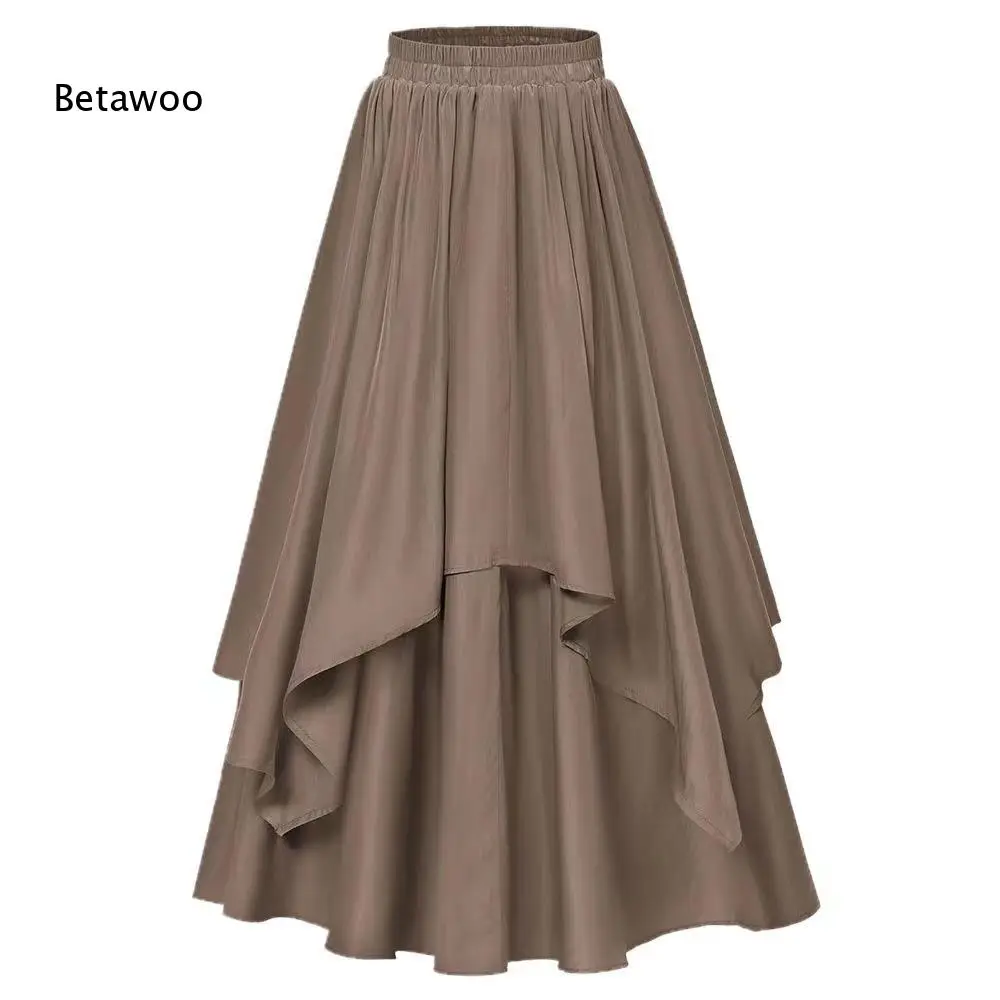 Elastic Waist Ruffle Irregular Hem Lightweight Flowy Maxi Skirt