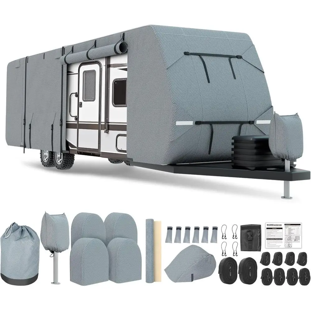 

Чехол 27-30 футов, сверхмощный, сверхтолстый, 8-слойный, водонепроницаемый, ветрозащитный, с защитой от ультрафиолета, чехол для дорожного прицепа с аксессуарами